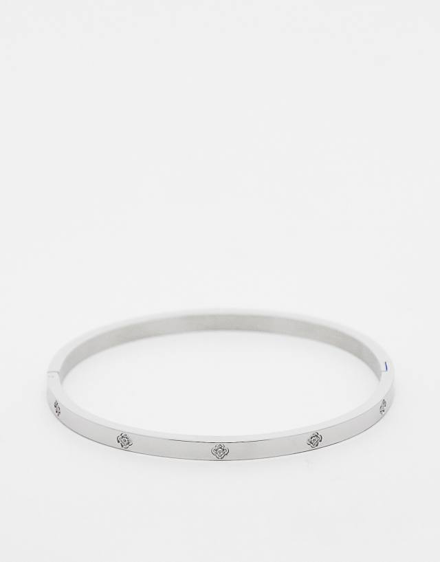 ASOS DESIGN stainless steel bangle bracelet with crystal design in silver tone