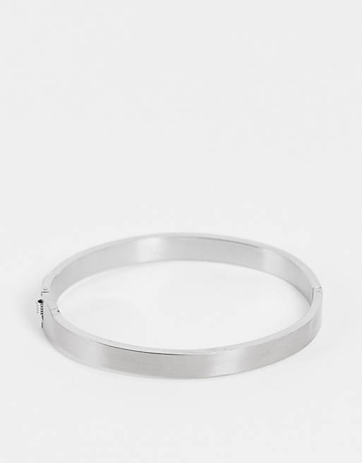 ASOS DESIGN stainless steel bangle with hinge design in silver tone