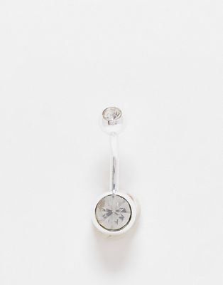 ASOS DESIGN stainless steel belly bar with crystal