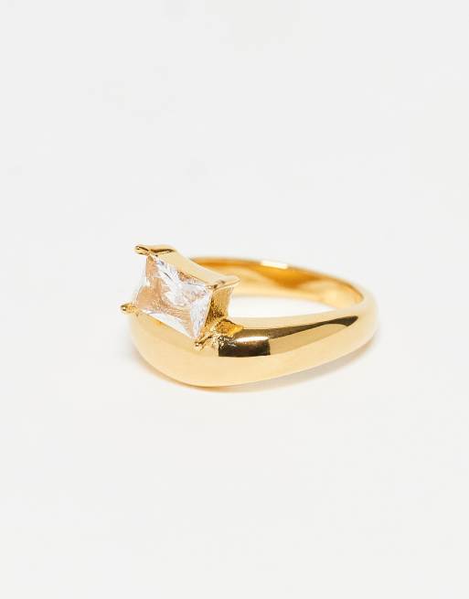 ASOS DESIGN stainless steel bubble wave ring with square sparkly crystal stone set in gold tone, 2 of 3