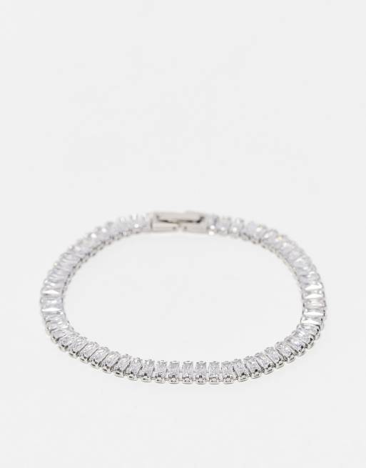 ASOS DESIGN tennis baguette bracelet with multi colored crystals in silver  tone