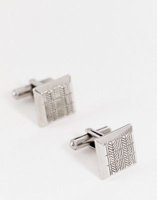 ASOS DESIGN stainless steel wedding cufflinks with engraving detail in silver tone