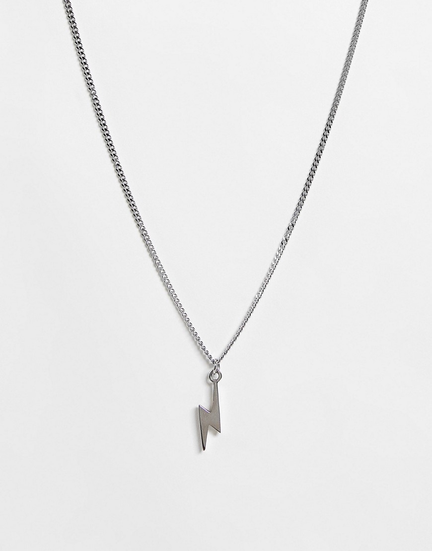 ASOS DESIGN stainless steel curb neckchain with 3D lightning bolt pendant in silver tone