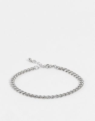 ASOS DESIGN waterproof stainless steel flat curb chain bracelet in silver tone