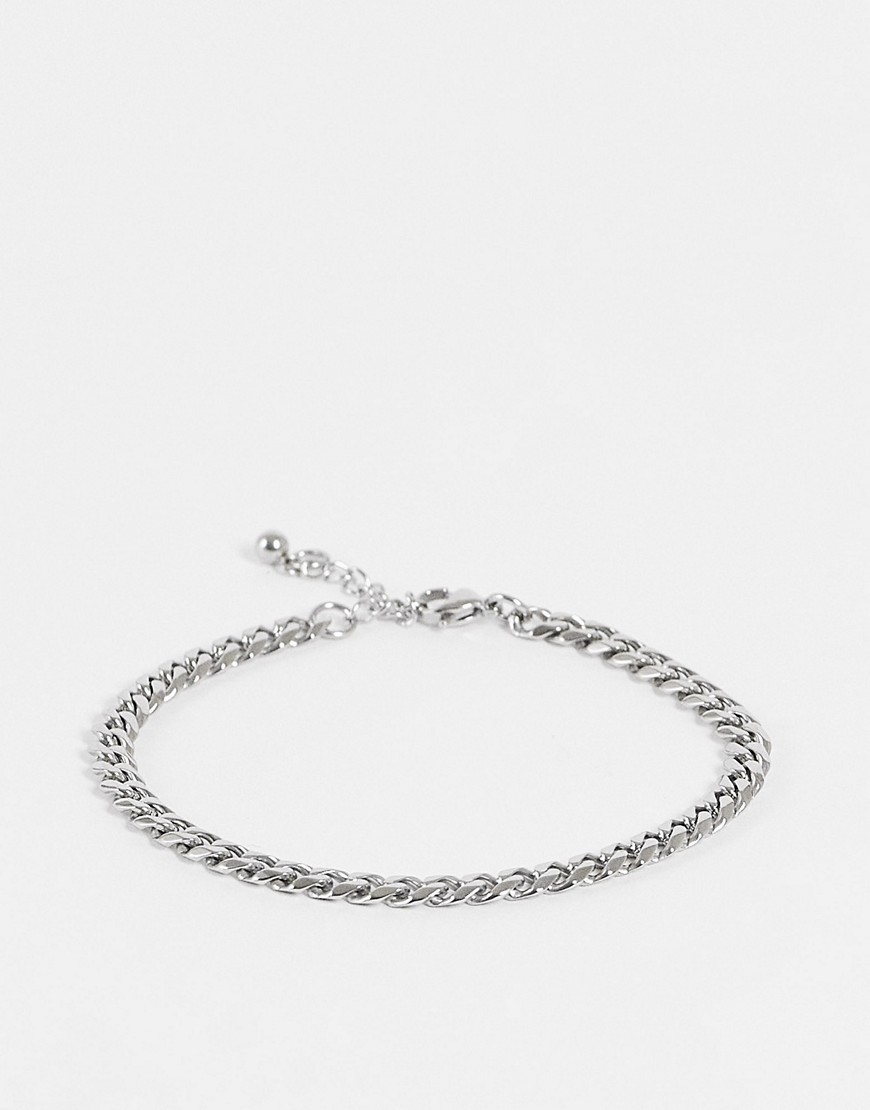 ASOS DESIGN stainless steel flat curb chain bracelet in silver tone