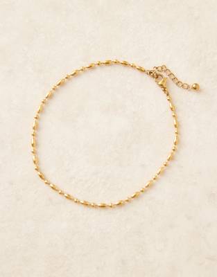 Asos Design Waterproof Stainless Steel Beaded Anklet In Gold