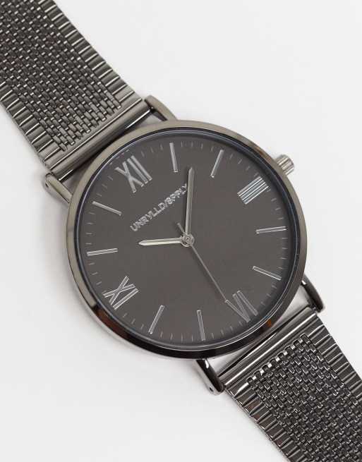 ASOS DESIGN stainless steel mesh watch in matte gunmetal