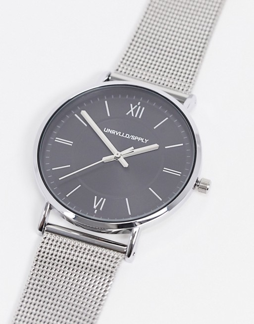 ASOS DESIGN stainless steel mesh watch in silver tone