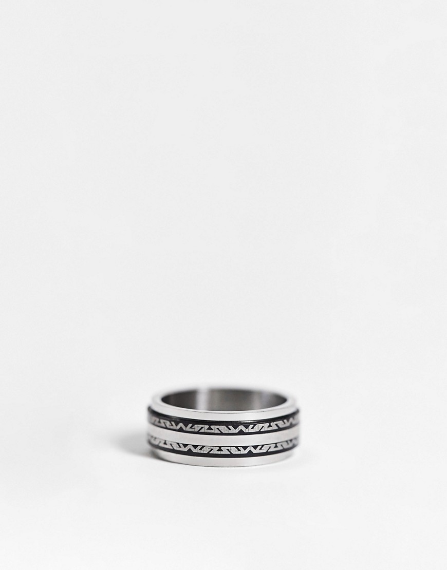 ASOS DESIGN stainless steel movement band ring with greek wave design in silver tone