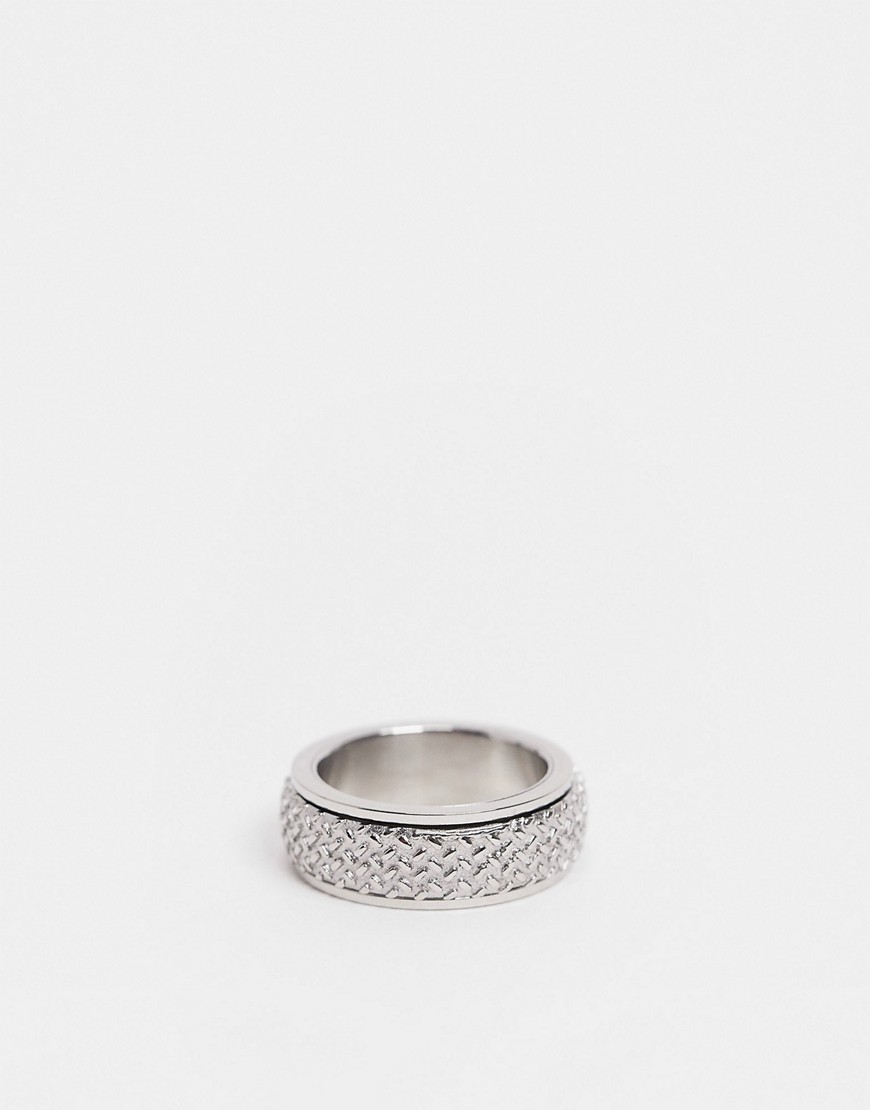 ASOS DESIGN stainless steel movement ring with textured band in silver tone