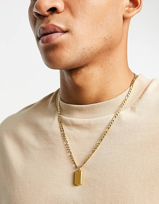ASOS DESIGN stainless steel neckchain with brushed dogtag pendant in gold tone
