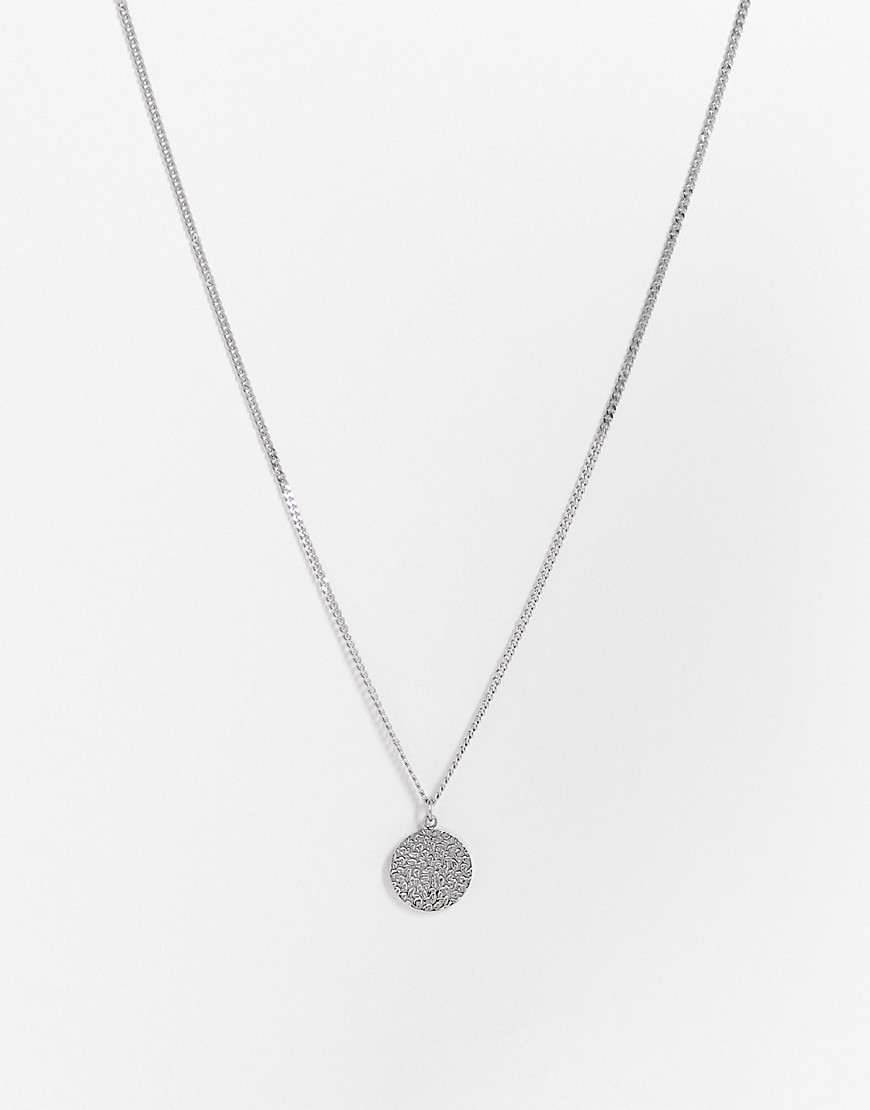 ASOS DESIGN stainless steel neckchain with hammered circle pendant in silver tone