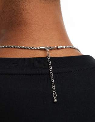 Asos Design Stainless Steel Necklace With Faux Jade Round Pendant In Silver