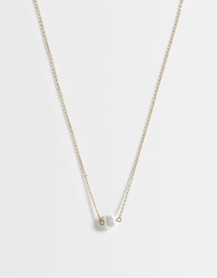 Asos Design Stainless Steel Necklace With Faux Pearl Pendant In Gold