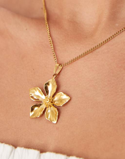 ASOS DESIGN stainless steel necklace with flower pendant in gold tone, 3 of 3