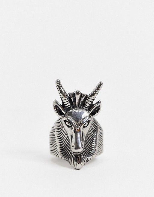 ASOS DESIGN stainless steel ring with goat design in silver tone