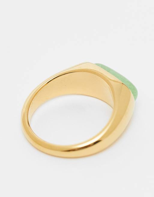 ASOS DESIGN stainless steel ring with green real semi-precious stone in gold tone, 3 of 3