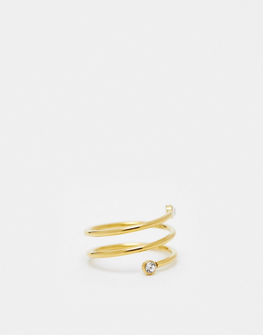 ASOS DESIGN stainless steel ring with wraparound crystal design in gold tone