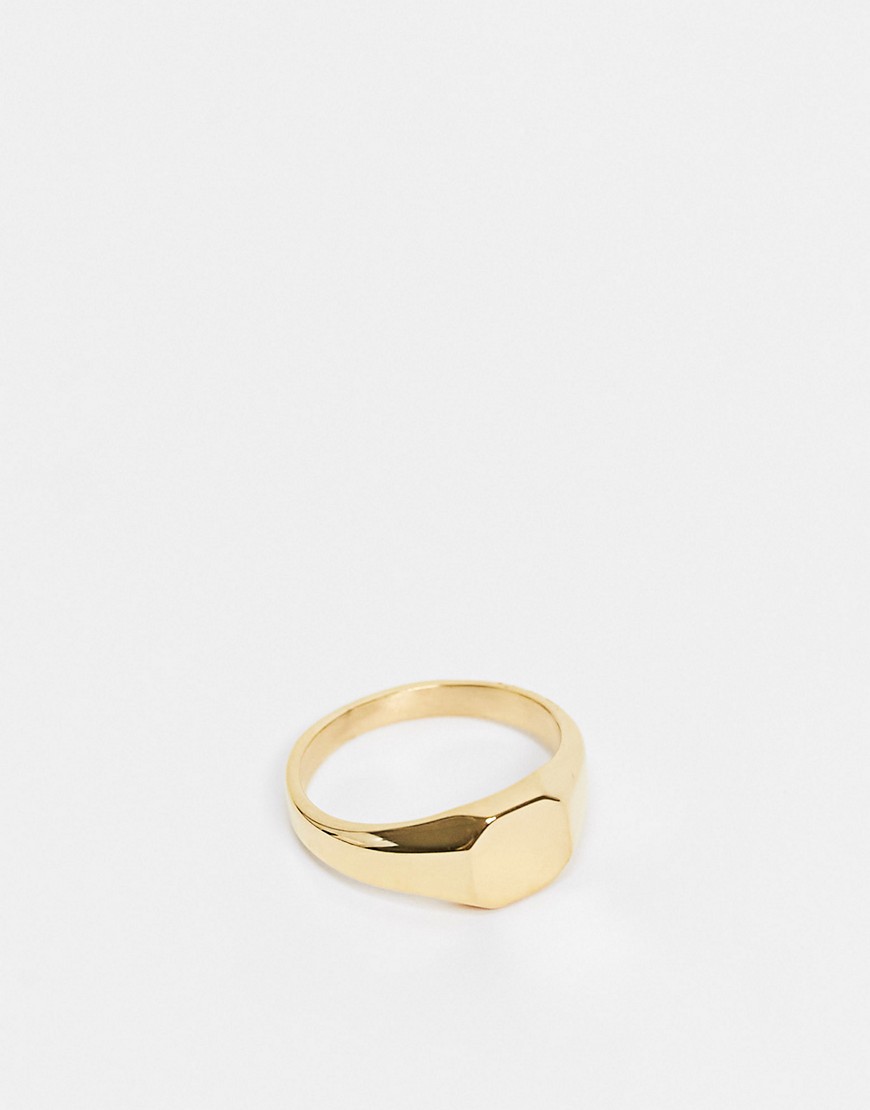 ASOS DESIGN stainless steel signet ring in shiny gold tone