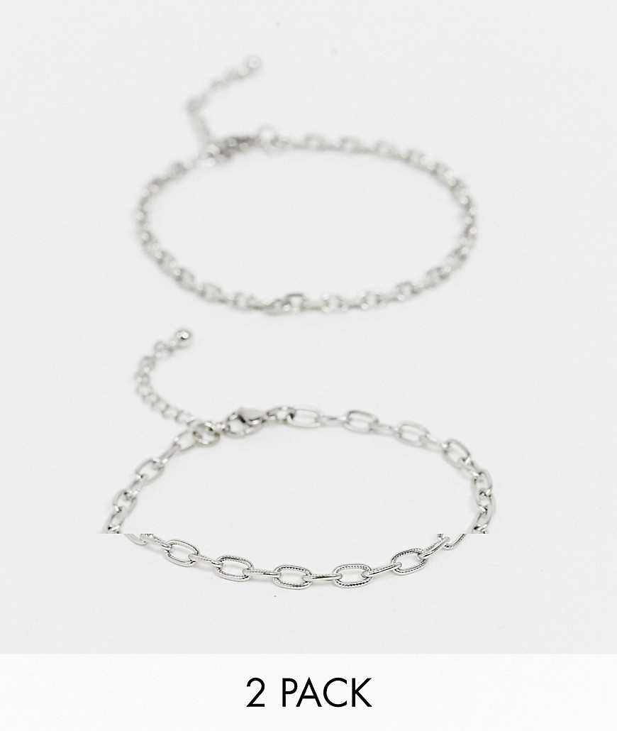 ASOS DESIGN stainless steel slim 4mm chain bracelet pack in silver tone