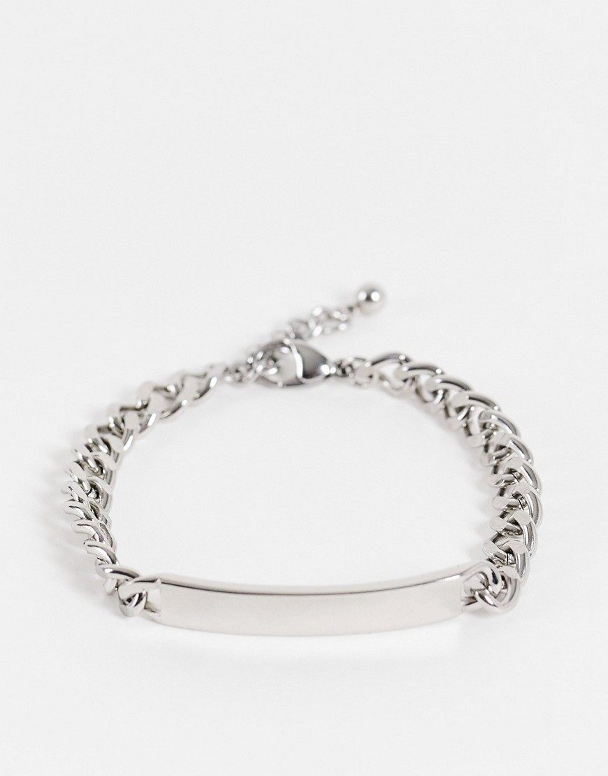 ASOS DESIGN stainless steel slim chain bracelet with tab in silver tone