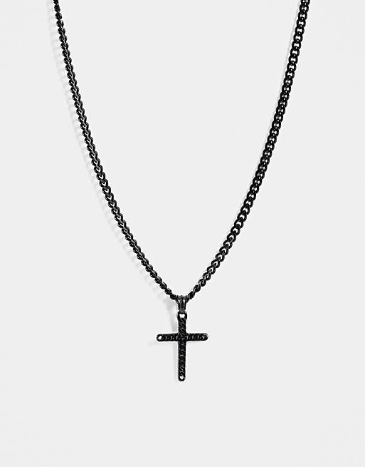 ASOS DESIGN stainless steel slim neckchain with cross pendant in black
