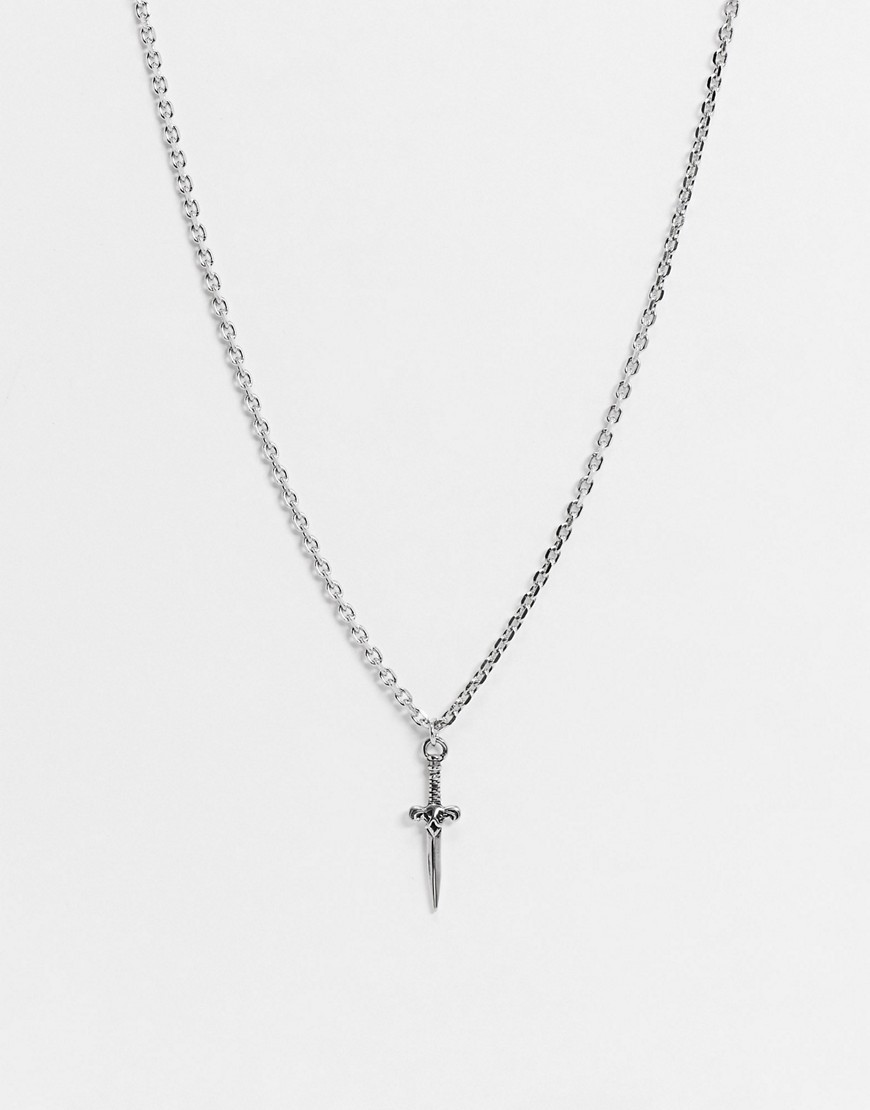 ASOS DESIGN stainless steel slim neckchain with ornate sword charm in silver tone