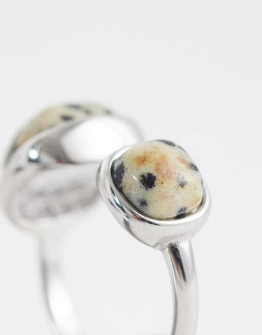 ASOS DESIGN stainless steel wrap-around ring with semi-precious dalmation stones in silver tone, 2 of 3