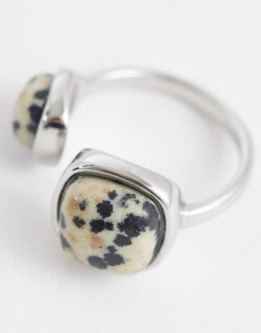 ASOS DESIGN stainless steel wrap-around ring with semi-precious dalmation stones in silver tone, 3 of 3