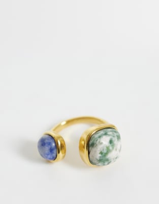 Asos Design Stainless Steel Wrap-around Ring With Semi-precious Stones In Multi