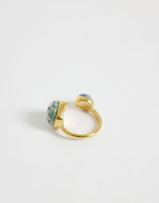 ASOS DESIGN stainless steel wrap-around ring with semi-precious stones in gold tone, 3 of 3