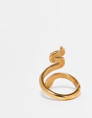 Asos Design Stainless Steel Wraparound Snake Ring With Crystals In Gold