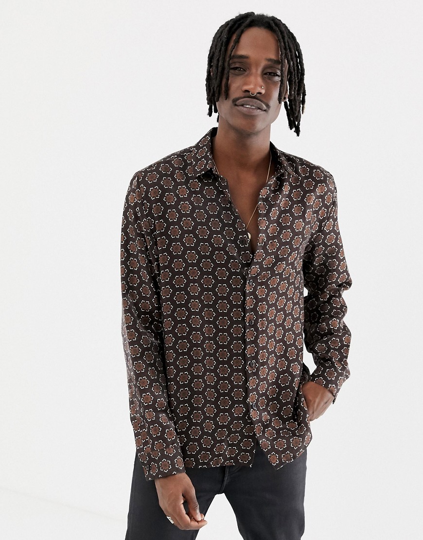 ASOS DESIGN – stainskjorta i regular med geometriskt mönster-Brun