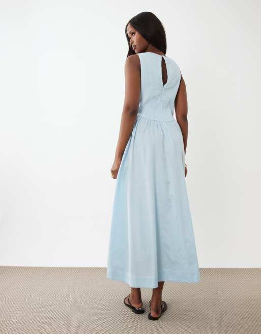 ASOS DESIGN – Stålblå maxiklänning med v-ringning, markerad midja och dekorativ söm, 2 av 4