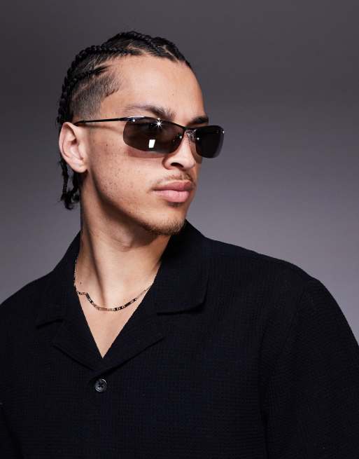 ASOS DESIGN – Stalowoszare festiwalowe okulary przeciwsłoneczne racer z lustrzanymi soczewkami