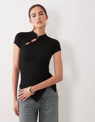ASOS DESIGN stand collar cap sleeve top in black