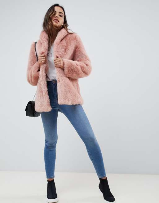 ASOS DESIGN stand collar faux fur coat