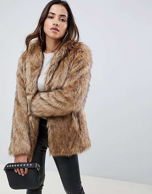 ASOS DESIGN stand collar faux fur coat