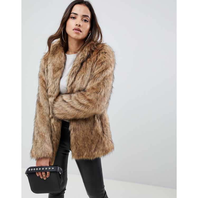 ASOS DESIGN stand collar faux fur coat ASOS