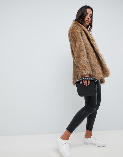 ASOS DESIGN stand collar faux fur coat