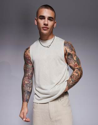 Asos Design Standard Boxy Linen-look Tank In Neutral
