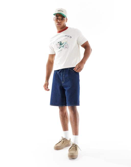 ASOS DESIGN standard cropped t-shirt with chest print in heathered oatmeal