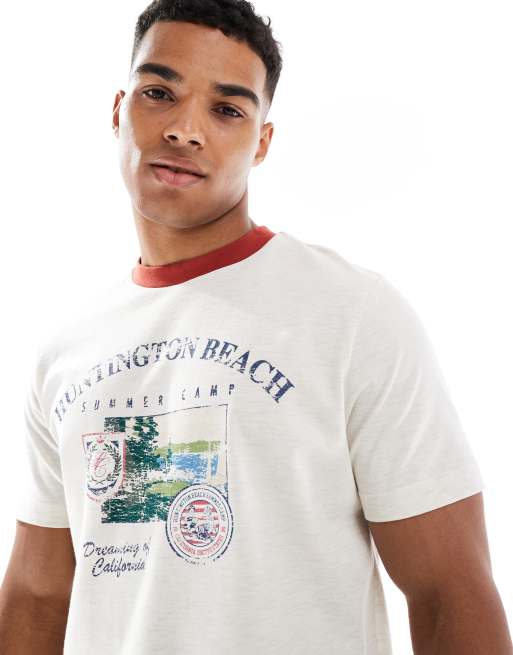 ASOS DESIGN standard cropped t-shirt with chest print in heathered oatmeal