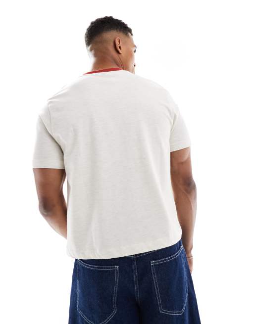 ASOS DESIGN standard cropped t-shirt with chest print in oatmeal marl, 3 of 4