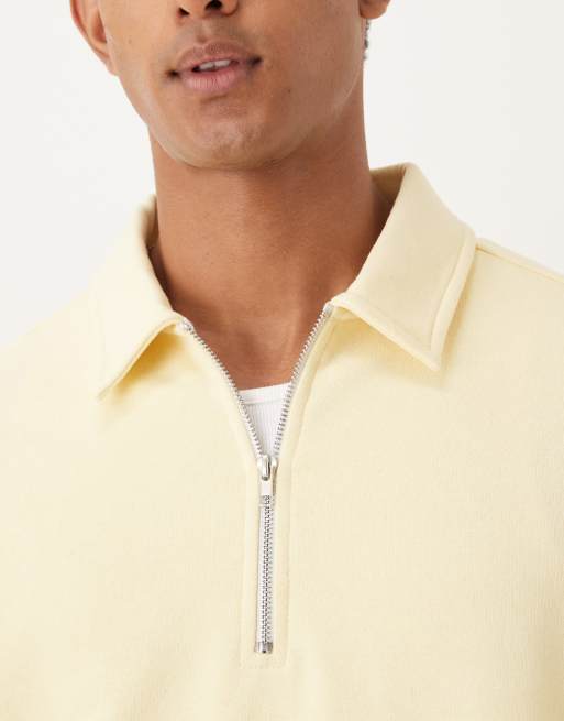 トップス SavoyClothingShop EmbloideryFreeceHoodie ASOS DESIGN standard fit 1/4 zip sweatshirt in butter yellow
