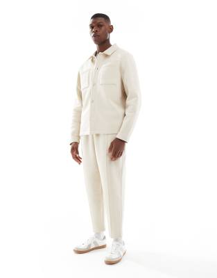 Asos Design Standard Fit Button Up Jersey Jacket In Neutral