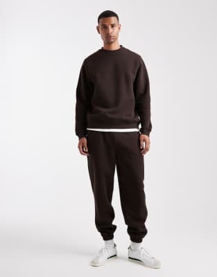 Asos Design Standard Fit Crew Neck Sweatshirt In Brown