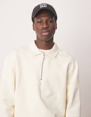 Asos Design Standard Fit Quarter Zip Sweatshirt With Collar In Neutral