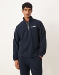 [ASOS DESIGN] ASOS DESIGN standard fit half zip jumper in navy (part of a set) M Sky captain