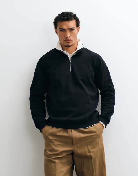 ASOS DESIGN standard fit half zip sweater in black - view 1